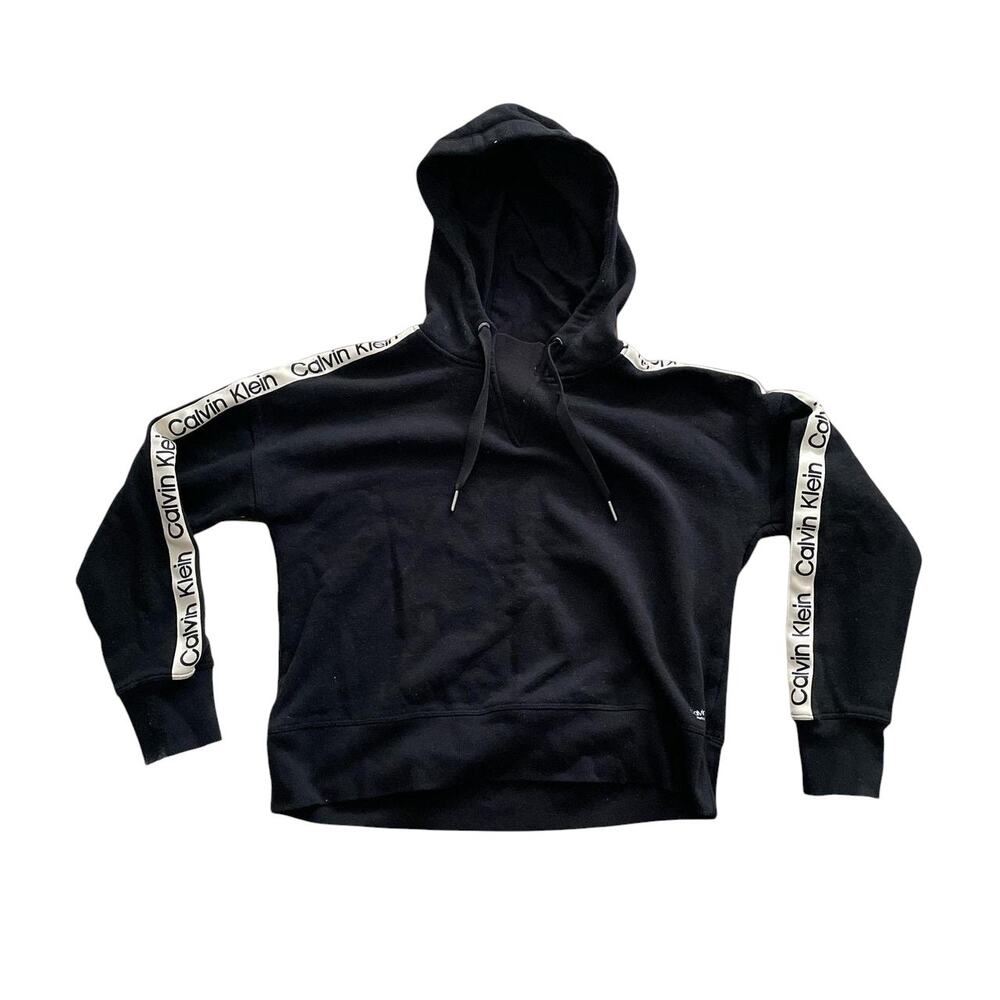 Calvin Klein Performance Spellout Black Knit Athleisure Hooded Sweatshirt Small